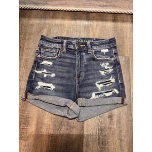 American Eagle Super Hi-Rise Shortie Distressed Denim Jean Shorts Size 4